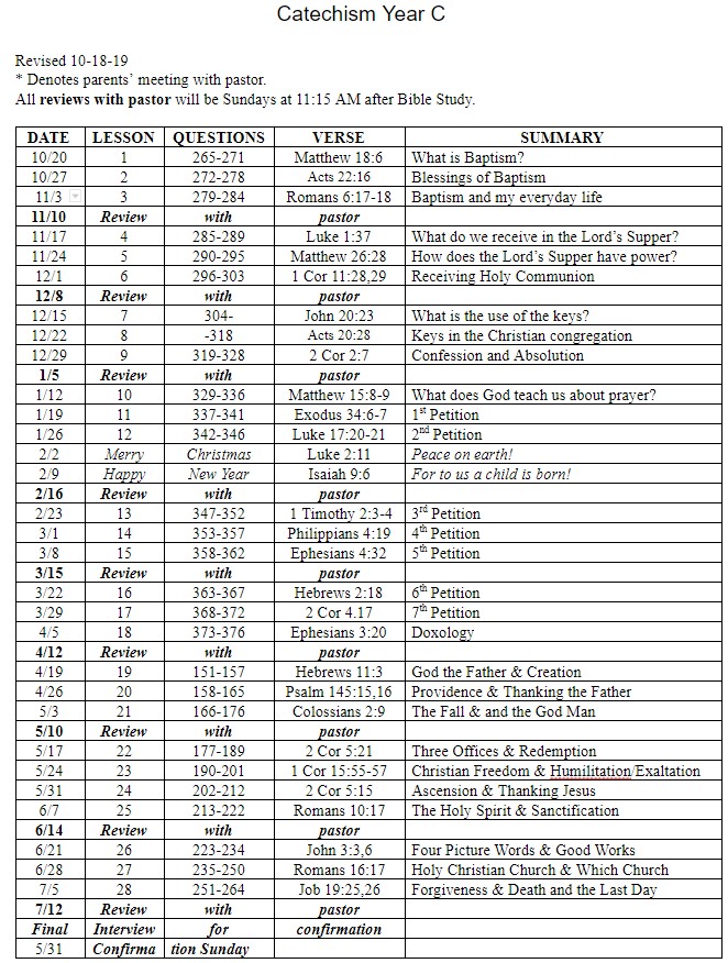 confirmation schedule 19-20